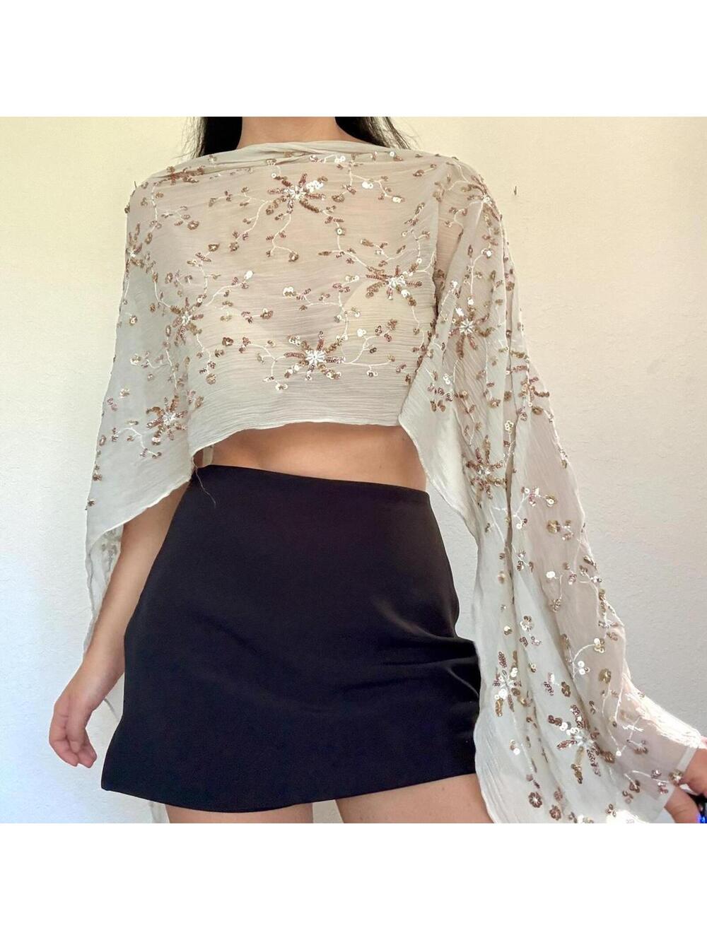 Vince Camuto Cream Embroidered Sequin Scarf